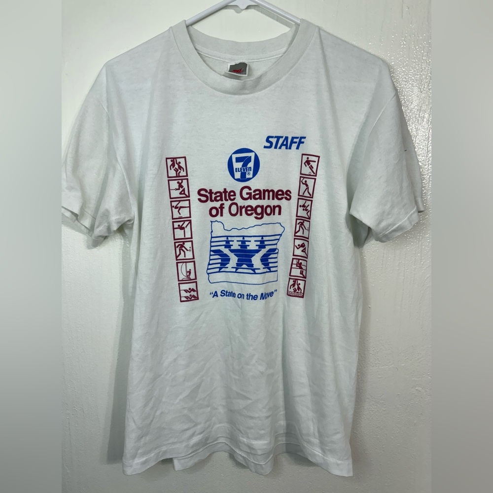 Vintage Nike Oregon State Games Seven Eleven Staff T Shirt Large White